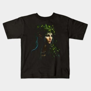 Wood Elf Forest Woman Fantasy Art Kids T-Shirt